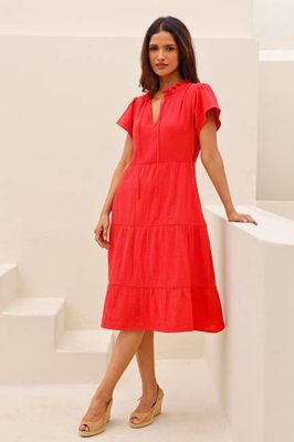 Lois Organic Cotton Cheesecloth Dress | Red