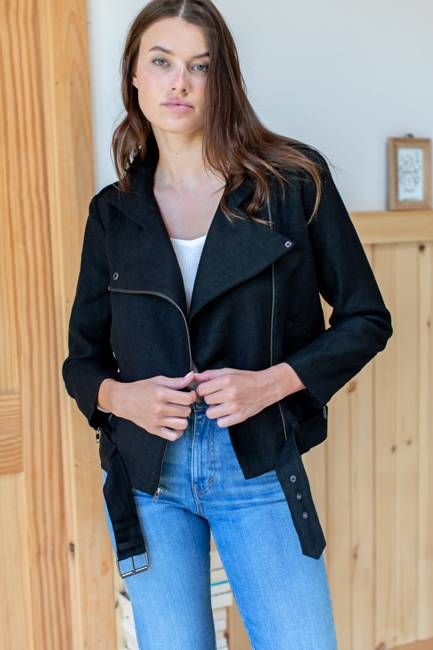 Irving Moto Jacket - Black Linen