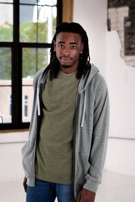 Unisex Heathered Rib Full Zip Hood