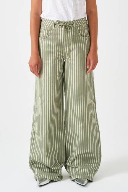 Blake Low Rise Jean in Moss Wide Stripe