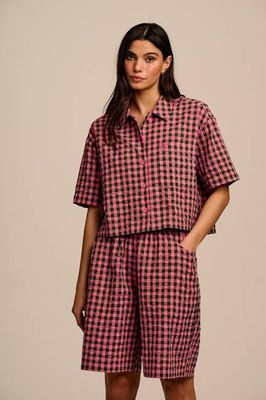 Madero - Cotton Long Shorts in Pink & Green Gingham