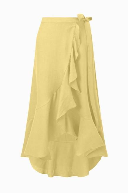 The Catalina Linen Wrap Skirt in yellow
