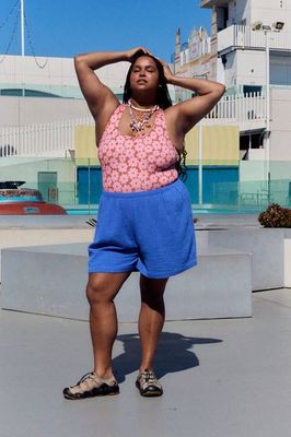 Popan - Baumwollshorts in schillerndem Blau