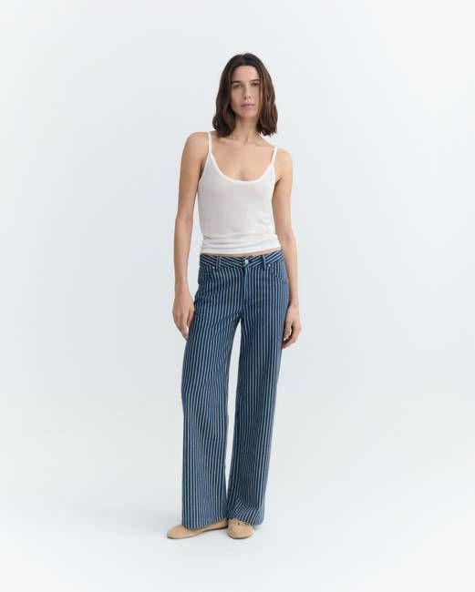 Low rise pants with natural dyed stripes railway Kettan