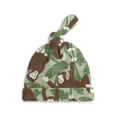 Knotted Baby Hat - Chimpanzees Green