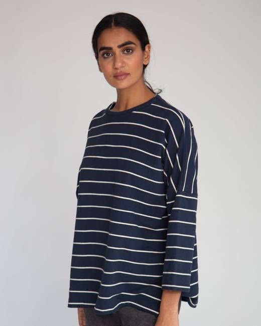 Soma-Sue Organic Cotton Top In Navy & Beige