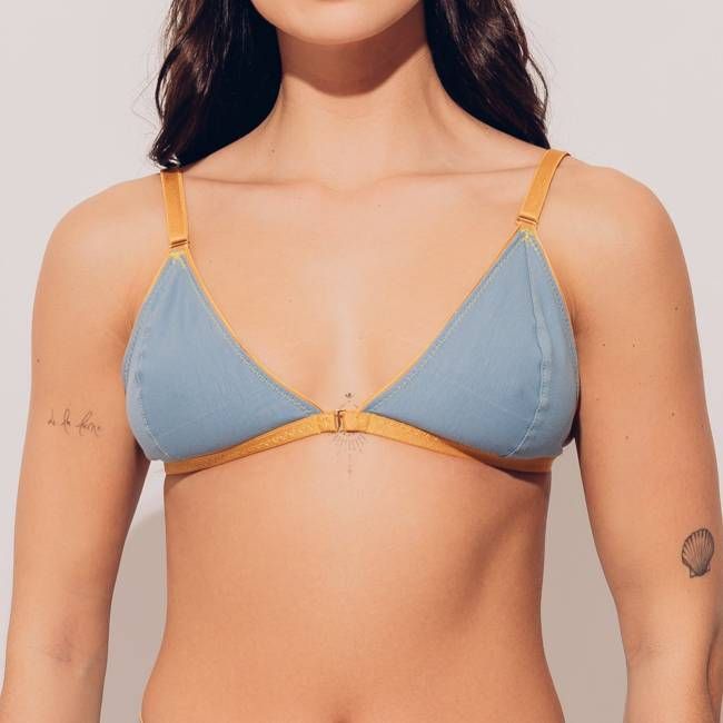 Organic Cotton Front Closure Bralette - Blue