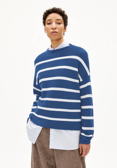 MERINAA STRIPES KNIT SWEATER | dark morning-oatmilk
