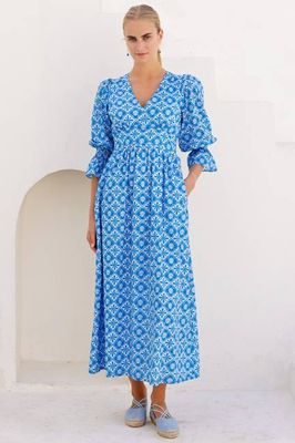 Chloe Organic Cotton Dress | Blue/White