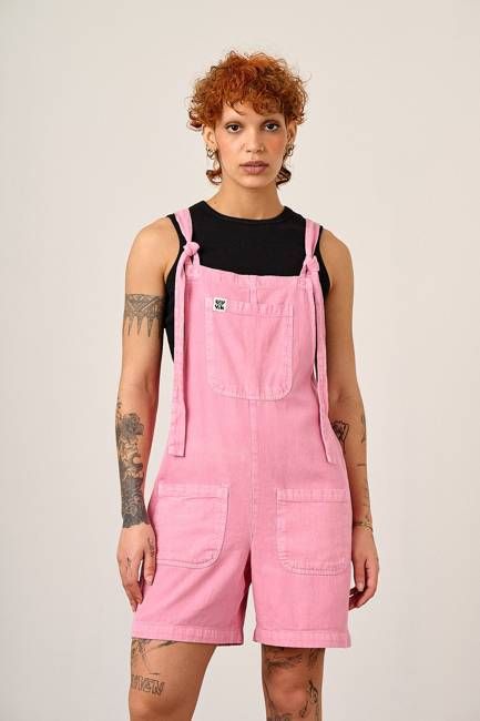 Original Shorts -  Lightweight Denim Dungaree Shorts in Washed Pink