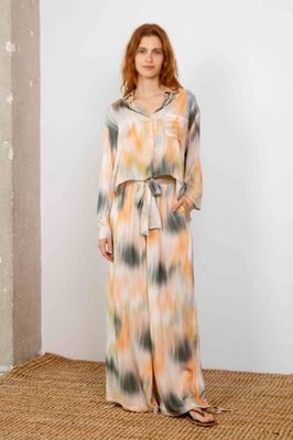 Printed Ecovero Viscose Wide-Leg Trousers