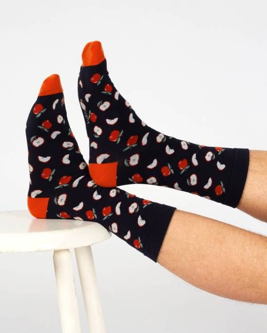 Explorer Organic Cotton Crew Socks - Navy/Apples