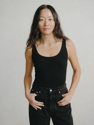 Christy Bodysuit, Ribbed Silk Noil Jersey, Black