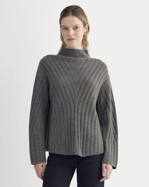 Funnel-Neck Sweater in Wool Cashmere | Heather Charcoal