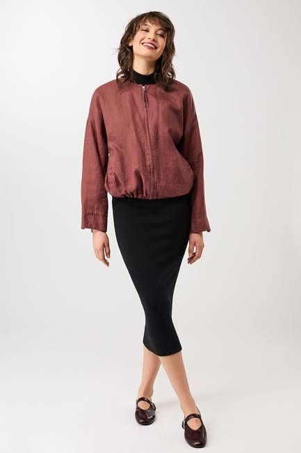 Rundhals Bomberjacke mit Leistentasche (Rubywood)