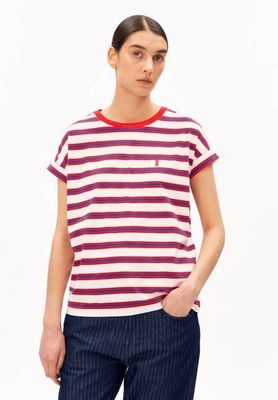 IDAARA STRIPES T-SHIRT | helles Hafermilch-Mars-Rot-Dynamoblau