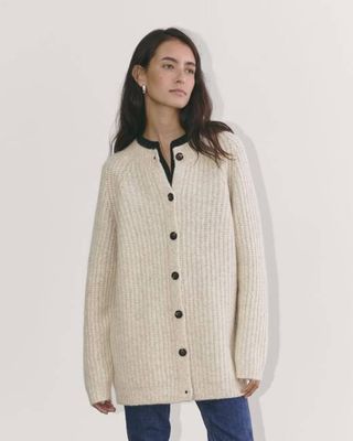 The Fisherman Cardigan in Cloud | Heathered Oat