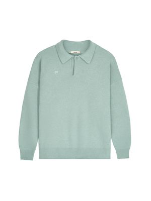 Archive Mens Recycled Cashmere Polo Sweater—eucalyptus blue