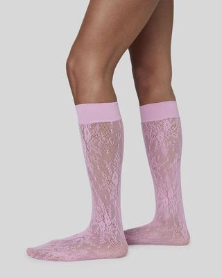 Rosa Lace Kniestrümpfe