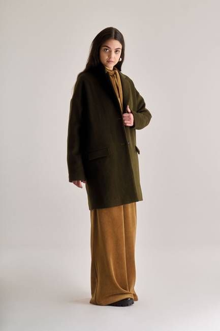 OLIVIA Recycled Wool Poly Coat - Olive