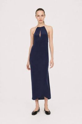 Gathered Neck Satin Dress