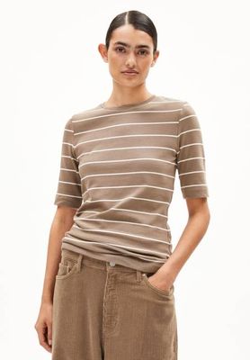 JAANISARA FINE STRIPE T-SHIRT | Walnusscreme-Hafermilch