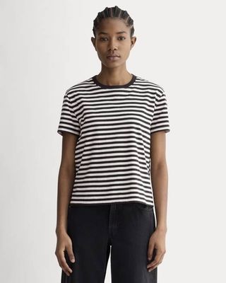 The Box-Cut Tee in Essential Cotton | Black / Bone | No Pocket