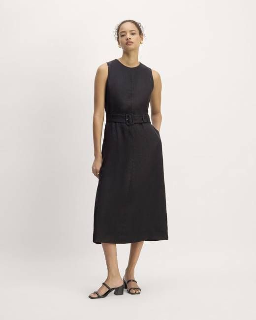 The Linen Belted Midi Dress | Black