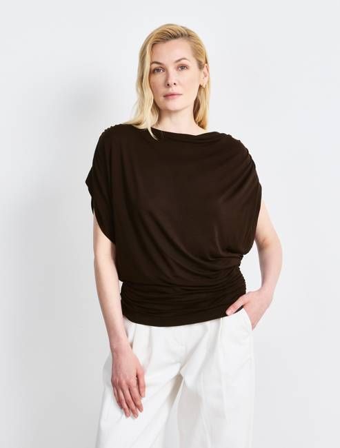 Mika Drape Tee In Bitter Chocolate