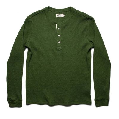 The Heavy Bag Waffle Henley in Heather Olive