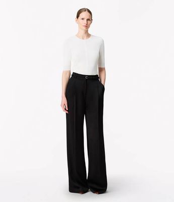 Satin Pleated Trouser | Black