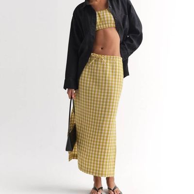 Organic Gauze Gingham Midi Skirt