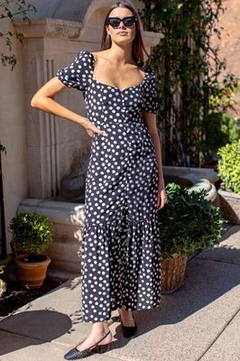 Luie Maxi Dress - Handpainted Dots Black + Ivory