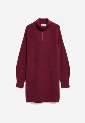 HALF-ZIP RIB KNIT DRESS | velvet red