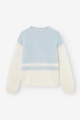 STRICKPULLOVER MIT BLOCKSTREIFEN CREMEWEIß-HELLBLAU