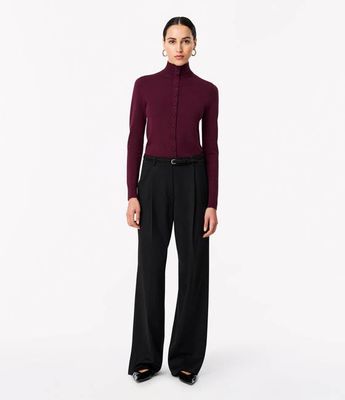 Wool Turtleneck Cardigan | Aubergine