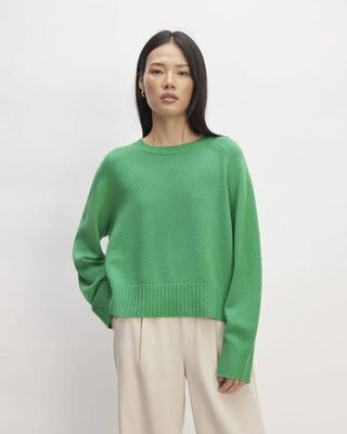 The Cashmere Boxy Crew | Bright Jade
