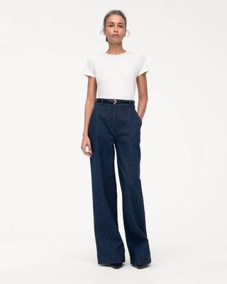 High Waisted Denim Trouser | Dark Wash