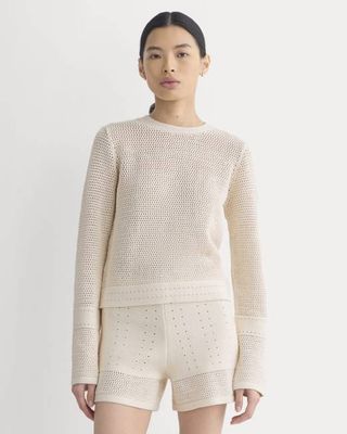 Open Knit Long-Sleeve Crew in Everyday Cotton | Canvas
