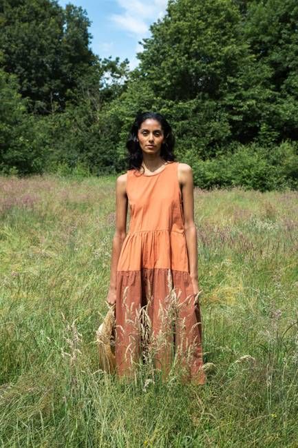 Noelle Organic Cotton Dress in Terracotta and Russet