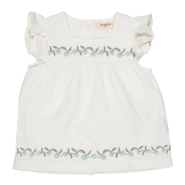 Frill Sleeve Embroidered Tunic Top - White