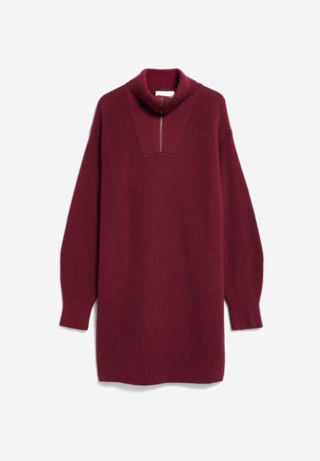 HALF-ZIP RIB KNIT DRESS | velvet red