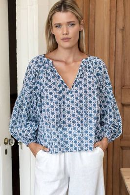 Folk Top - Heritage Blue Flowers Organic