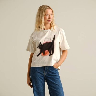 DEDICATED - T-shirt Vadstena Black Ink Cat Off-White