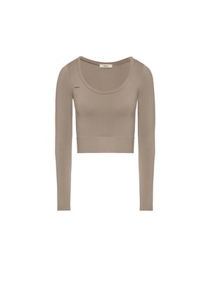 Archive Womens Plant-Stretch Long Sleeve Cropped Top—taupe