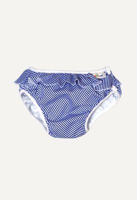 Swim Diaper with side buttons - White/blue stripes frill