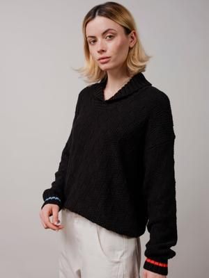 Heath Shawl Collar L/S Pullover in Rescued Pima Cotton - Black
