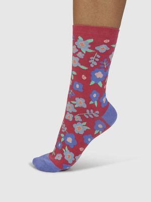 Mapel Floral Bamboo Socks - Raddish Pink