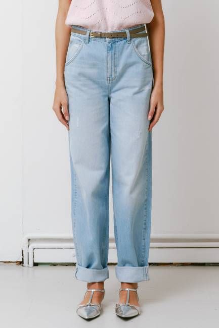 Bo Barrel Leg Turn Up Jean in Summer Sky