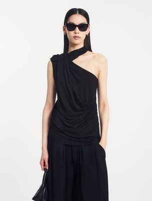 Drape High Neck Top Black